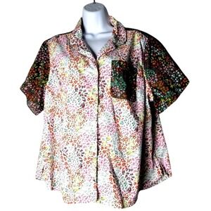 Lands' End Pajama‎ Top 1X Floral Button Front Cotton India Cottagecore Soft